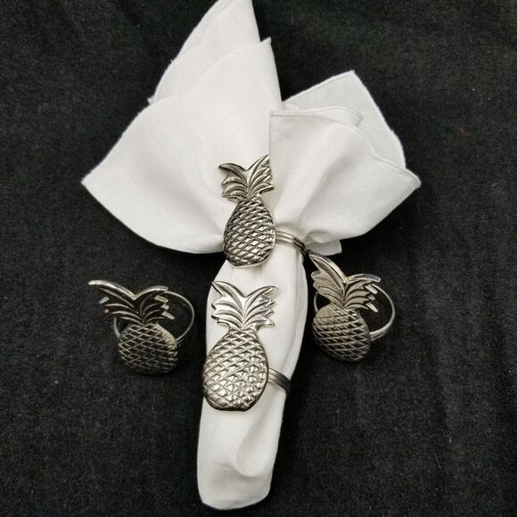Pineapple Welcome Napkin Rings Silver Set of 4 New Home Housewarming Gift - Picture 2 of 6